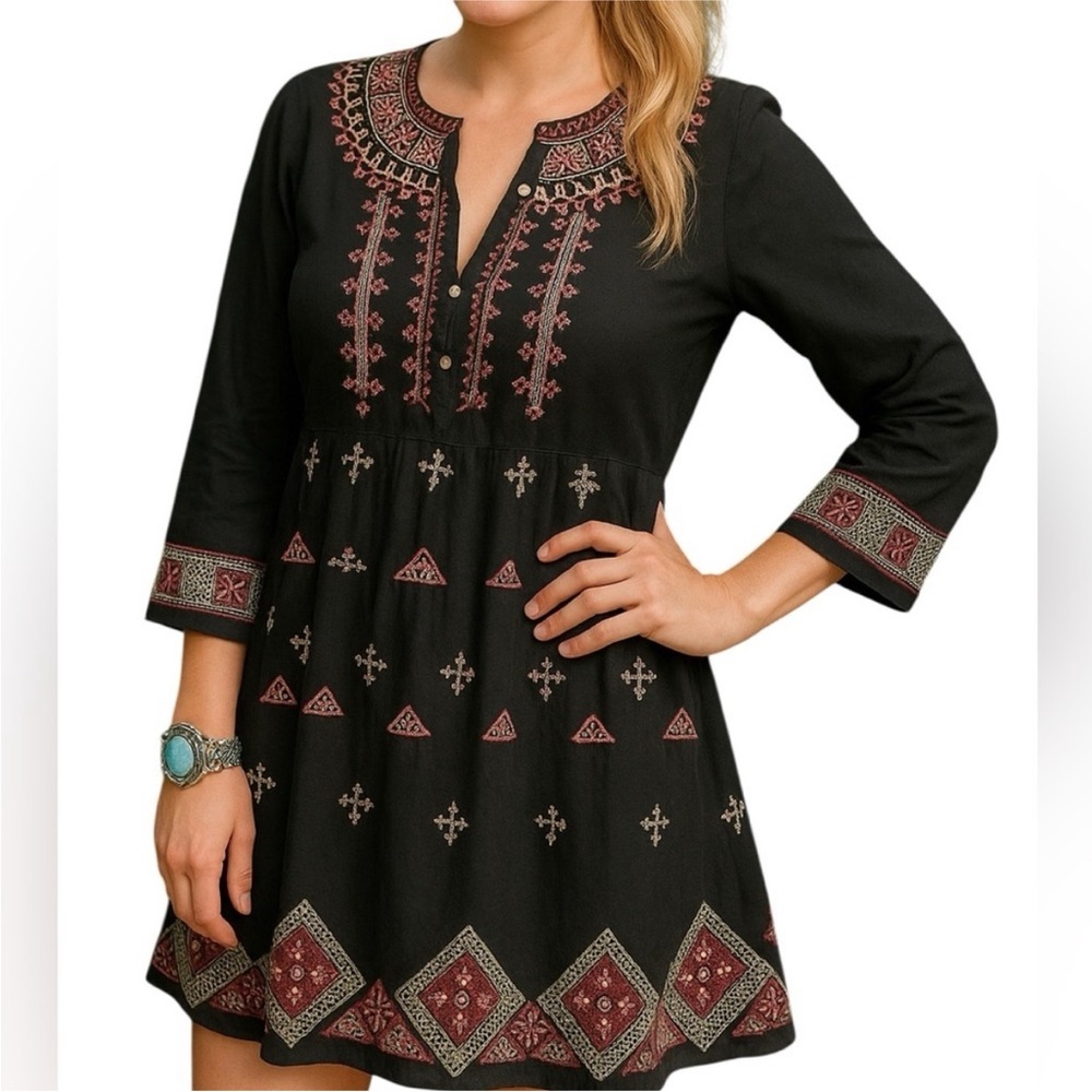 Johnny Was “Ava” heavily embroidered silk blend shift dress NWT